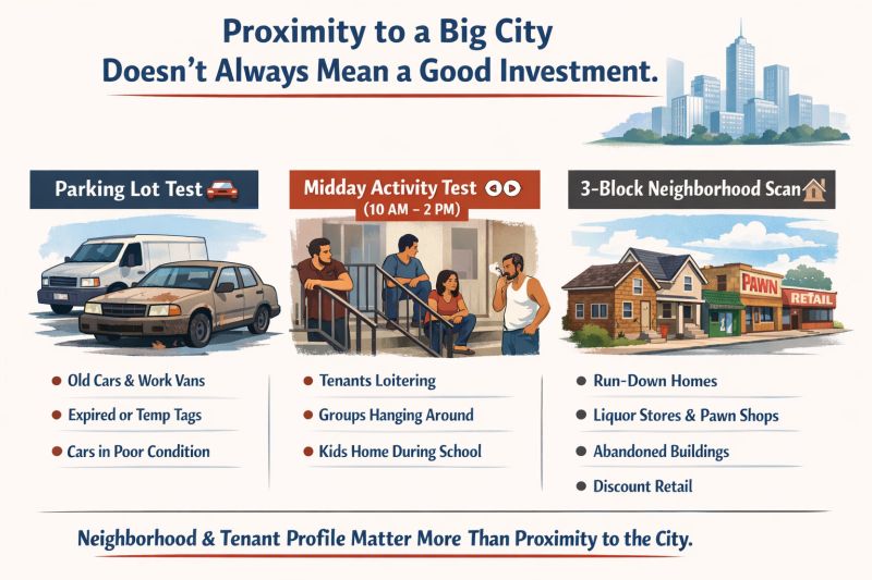 Proximity to a big city doesn’t automatically make a property a good investment.